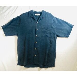 Tommy Bahama Shirt Mens M Black Silk‎ Martinis and Bikinis Embroidered Back